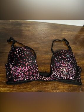 Black Bra with Light Siam Crystal Rhinestones — Sparkle U bra Push-Up Style